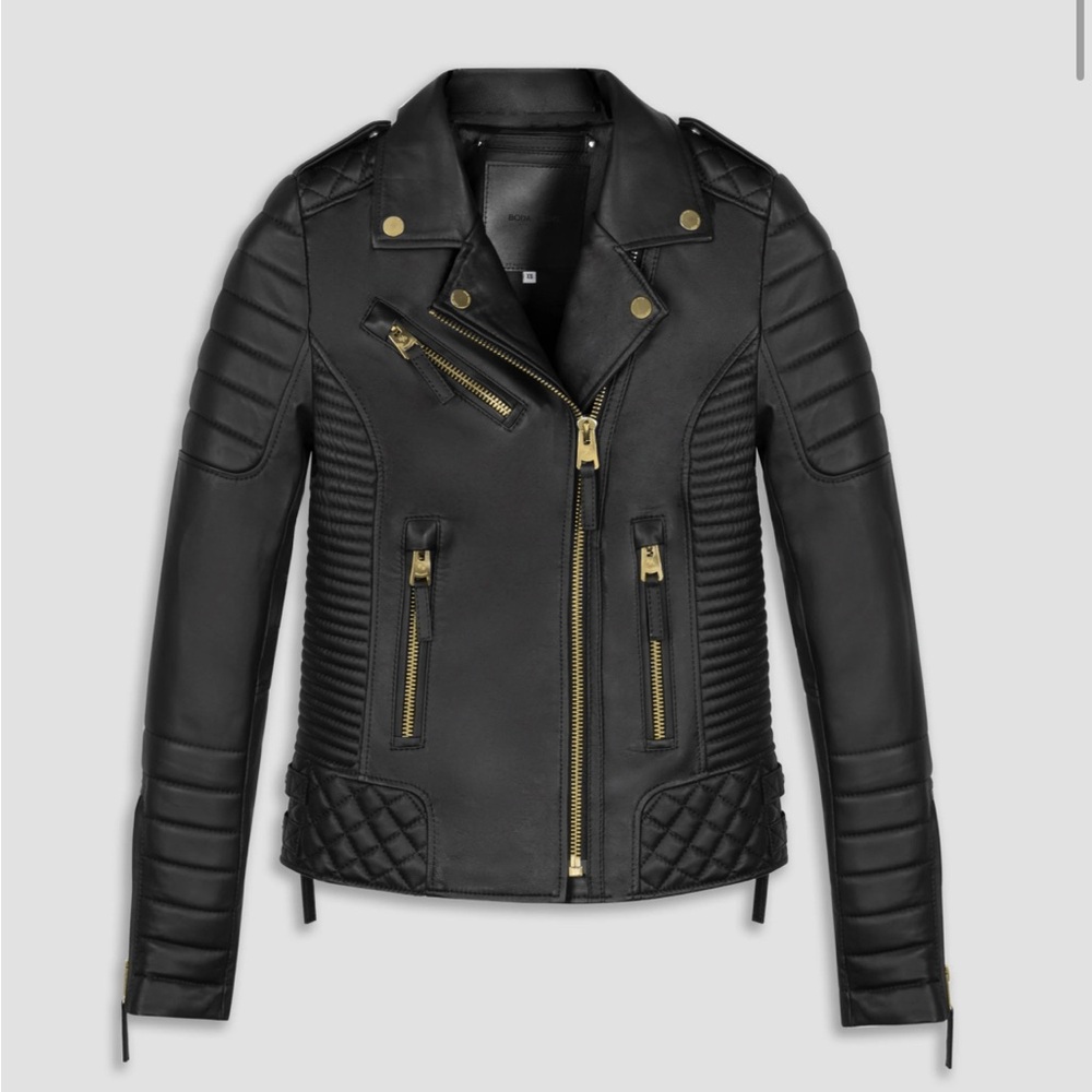 BODA SKINS KAY MICHAELS 3.0 GOLD HARDWARE
Women’s sheep leather jacket Sz 12